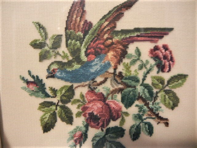 VINTAGE 1950's NEEDLEPOINT BIRD PICTURES LOT OF THREE FRAMED BEAUTIFUL CANADA