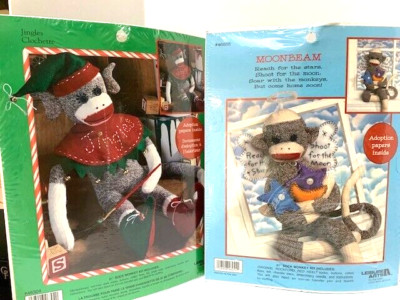 TWO Sock Monkey Kits, JINGLES and MOONBEAM, NIB