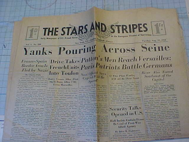 ORIGINAL WWII STARS & STRIPES NEWSPAPER 8/22/44 YANKS