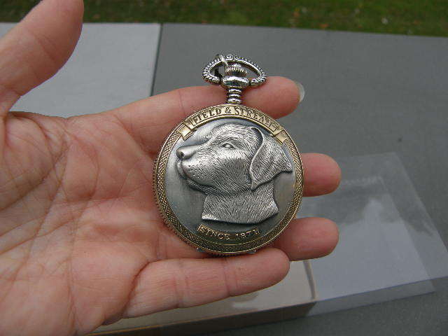 NIB Field and Stream Vintage Wildlife Pocket Watch Silver with Gold Trim - Lab