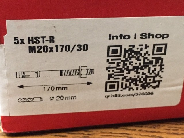 5x Hilti HST-R M20x170/30 Anchor Safety Stud 170mm # 376056