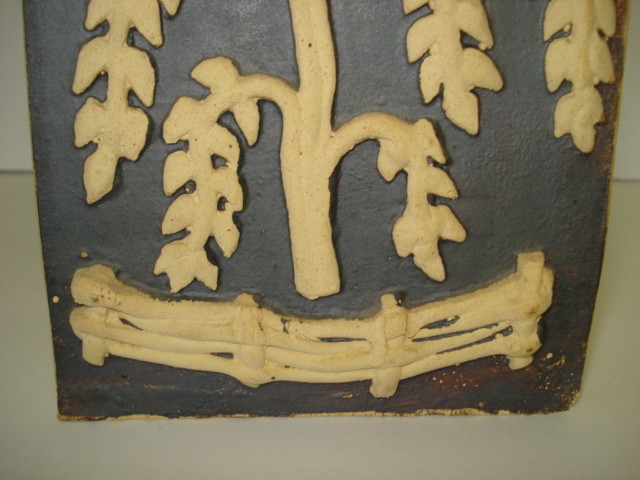 RARE VINTAGE BENNINGTON VERMONT SLAB POTTERY VASE SIGNED LOPEZ TREE BIRD