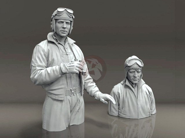 Royal Model 1/16 120mm US Tankers Tank Crew Soldiers WWII #1 (2 Half-figs.) 1002