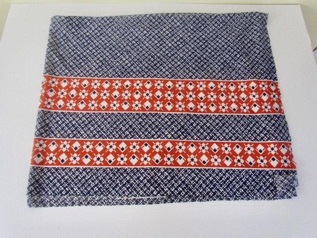 Vintage 60s Blue White Red Geometric Band Border Jersey Fabric 3 Yards 7