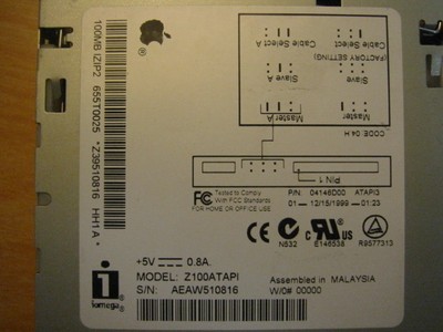 Iomega Z100ATAPI Internal Zip 100 IDE Drive w/ Gray Bezel 04146D00