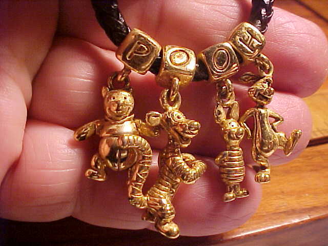 Disney Winnie the Pooh Four Piece Necklace Pendant Jiggly Bottom Charm Gold Tone