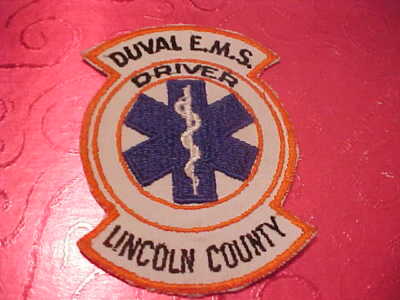 DUVAL E.M.S. LINCOLN COUNTY PATCH SHOULDER SIZE UNUSED 4 X 3 