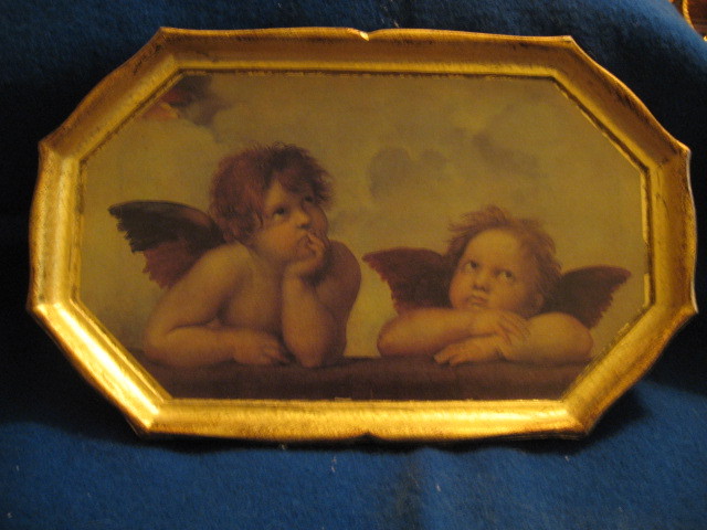 ITALIAN GILT BOTTICELLI'S CHERUBS WOOD TRAY 