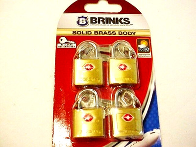 4 NIB Brinks TSA Solid Brass Travel Padlocks  1/2 inch Shackle 1''x3/4'' Free Ship
