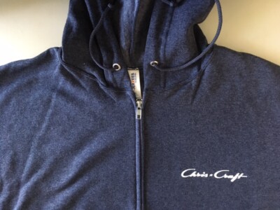 Chris Craft Boats Screen Printed Full-Zip Hooded Sweatshirt Vintage Navy Heather