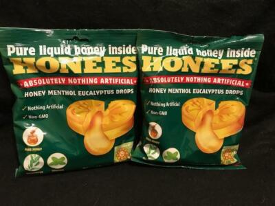 HONEES Cough Drops Honey Menthol Eucalyptus  - NON-GMO/PURE HONEY INSIDE