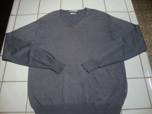 Gray Silk Cotton Cashmere Blend V Neck Pullover Mens Large