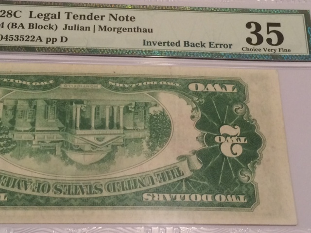 $2 1928C INVERTED BACK ERROR PMG CVF 35