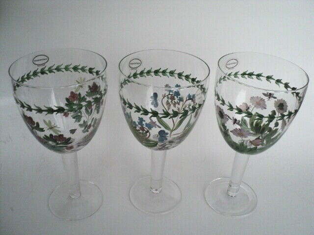 3 Portmeirion Botanic Garden Hand Painted Goblets  18 fl oz with orig labels