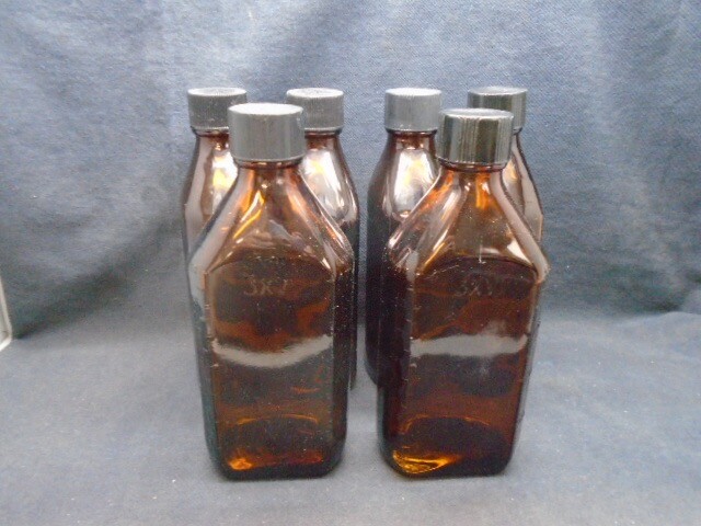 KERR 3xvi Amber Glass 16oz Apothecary Pharmacy Bottle 8” x 3 1/4” x 2 1/8” 6/Pk