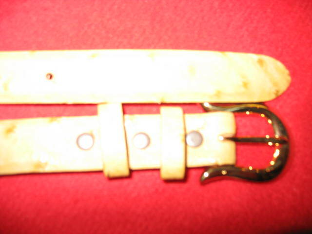 ALEXANDER KALIFANO BUCKLE, GOLD PLATED & BLACK ARROW OSTRICH BELT, NEW, VALUE:$9