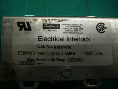 HOFFMAN ELECTRICAL INTERLOCK SWITCH A-EK115NDH 120/110VAC .100/.120 AMPS 60/50Hz