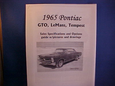 1965 Pontiac GTO, Tempest, LeMans, '65 Sales Specs/Optional Equipment--good info