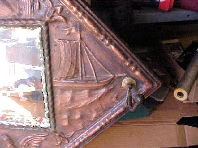ANTIQUE EMBOSSED COPPER COVERED GEORGE WASHINGTON PATRIOTIC MIRROR HAT RACK