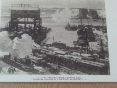 RARE 1910s RPPC FREIGHT YARDS GIFFORD BEALS RR TRAIN ENGINE BOAT SYRACUSE NY