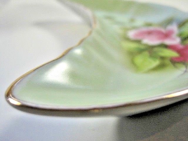 8 Lefton Bone China 3708 Crescent Scalloped Edge Floral Rose Bowl Green Gold Lot