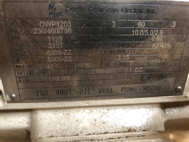 North American Electric Inc 3HP 3 Phase Electric Motor