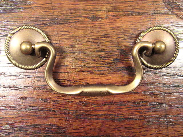 4 Vintage Solid Brass Drop Bail Style Drawer Pulls Handles NOS