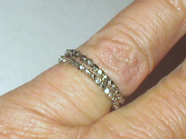 Beaded Sterling Wedding Stackable Rings (White Gold) Rhodium Plated - Sz 6.5