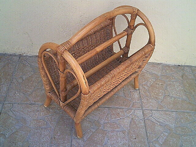  Ancien Porte Revue Journaux Rotin, Osier Design Vintage 