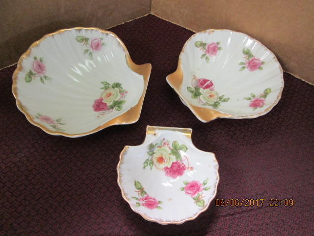 FLORAL CLAMSHELL DIshes Set of 3 BERKSHIRE FINE CHINA OCCUPIED JAPAN