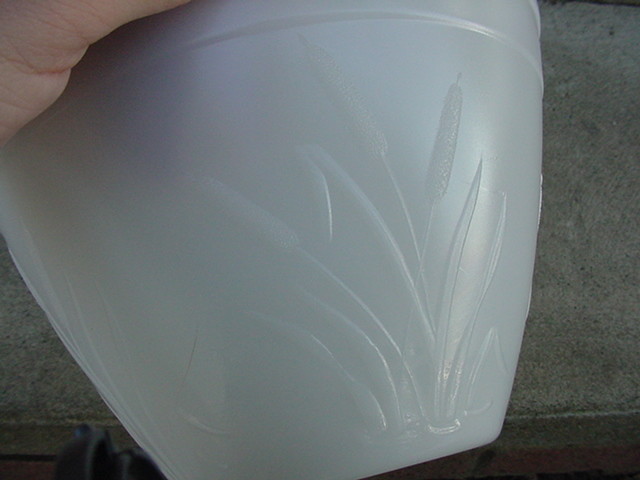 Vtg Hazel Atlas 1950s Milk Glass Mixing Bowl Cattails & Reeds Motif & Holder