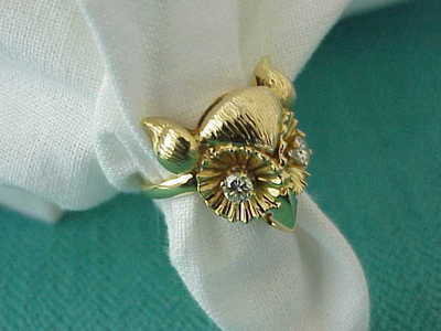ART DECO 18K SOLID GOLD NUMBERED OWL RING WITH .34 CT VS1 F DIAMONDS SZ 5 1/2