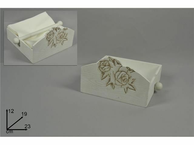 Porta Tovaglioli Carta Cucina Legno Bianco Con Rose Shabby dfh