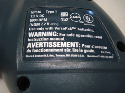 B&D Black & Decker VP510 Type 1 VersaPak 7.2V Sander Hand held Bare Tool Only