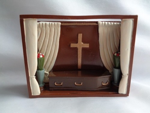 Vtg Miniature Mortuary Funeral Home Metal Casket Display