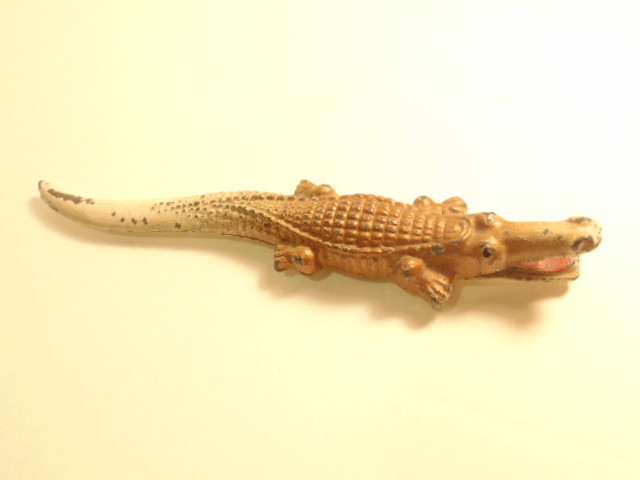 Vintage cast non-ferrous metal alligator marked Made in USA on bottom.
