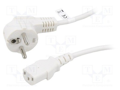 Kabel; CEE 7/7 (E/F) wtyk kątowy,IEC C13 żeński; PVC; 3m; biały Z1C2