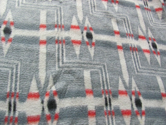 Vintage blanket gray white red and black stripes and triangles reversible