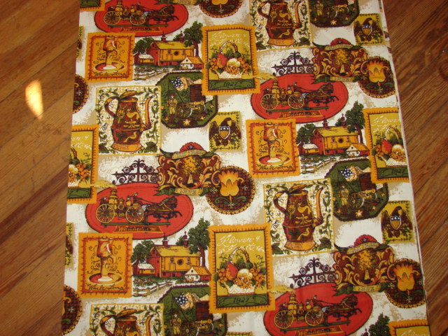 Vintage MCM Barkcloth Fabric 5+ Yards Americana Fire Trucks Wagons More