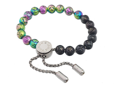 AUTH LOUIS VUITTON BRACELET PEARL M68247 BLACK MULTICOLOR