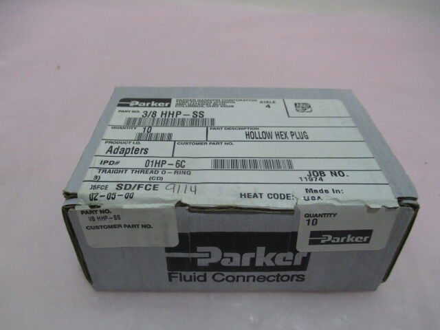 10 Parker 3/8 HHP-SS, 01HP-6C, Hollow Hex Plug Adapters. 416481