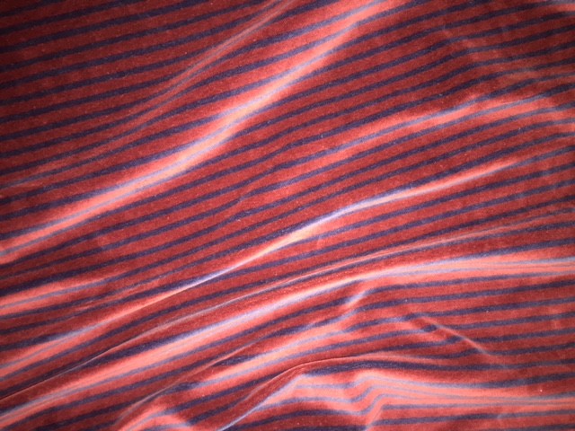 Vintage Burgundy Red Navy~STRIPED STRETCH VELOUR FABRIC~70