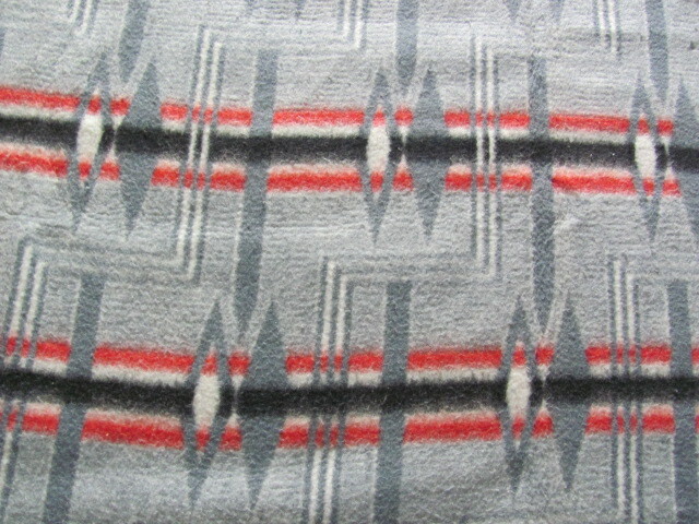 Vintage blanket gray white red and black stripes and triangles reversible