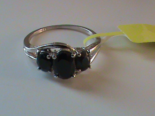 Midnight Blue Sapphire Ring Size 6.75, Earrings & Pendant Set in Sterling Silver