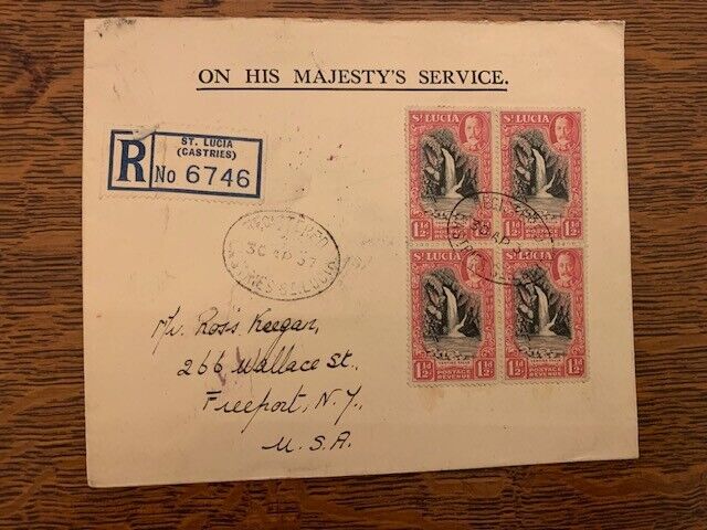 Flash Sale  4/24 - 1937 OHMS St Lucia to NY Registered Letter