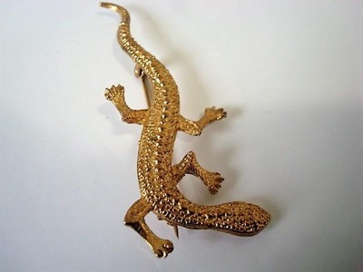 Vintage Gold Tone Lizard Salamander Pin Brooch