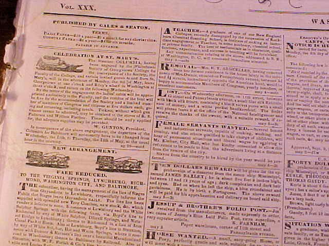 4 - Washington Newspaper National Intelligencer Feb 8&9, April 28 & May 6, 1842