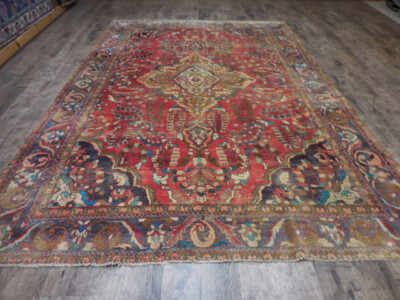 Vintage Turkish Rug,Geometric Handmade VillageMade Anatolia Rug 7.4x10.10 Ft