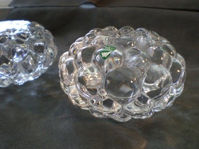 PR Orrefors Sweden Crystal Candle Holders w tags and signed art glass