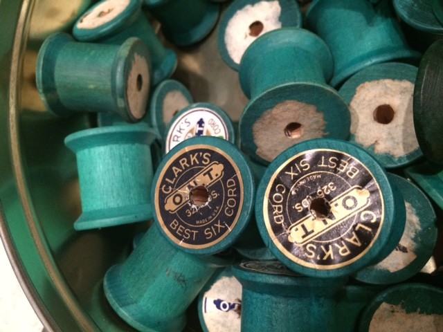 47 Clark Wooden Spools Green Empty thread spools Vintage